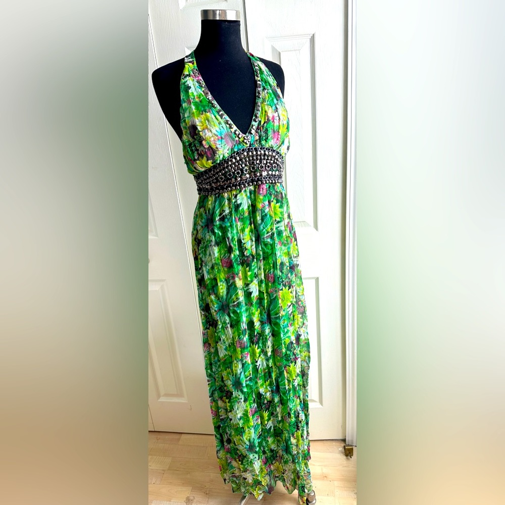 NWT AX Paris Stud Embellished Long Floral Halter Dress size 10